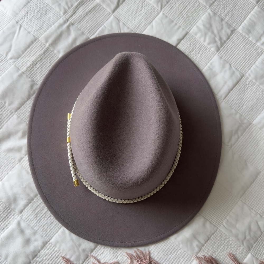 Gigi Pip Taupe Wool Felt Wide Brim Hat w/‎ Braided Band - Picture 8 of 12